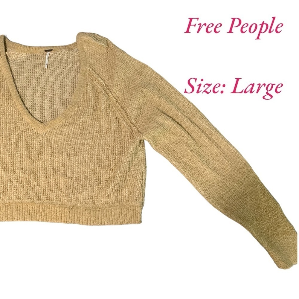 Free People Oversized Cropped Knit Sweater V Neck LARGE